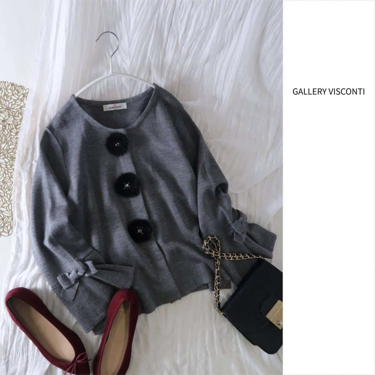 ギャラリービスコンティ GALLERY VISCONTI☆ウール混 ファーモチーフ カーディガン 3サイズ☆E-M 6271拍卖
