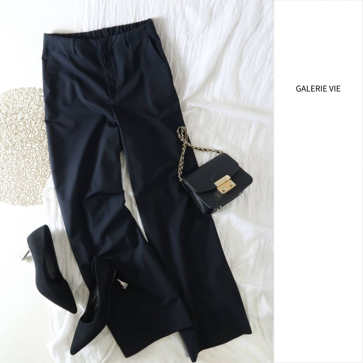 2.6万☆トゥモローランド /ギャルリー ヴィー GALERIE VIE☆ウールストレッチ ミディアムワイドパンツ 日本製☆A-O 6252拍卖