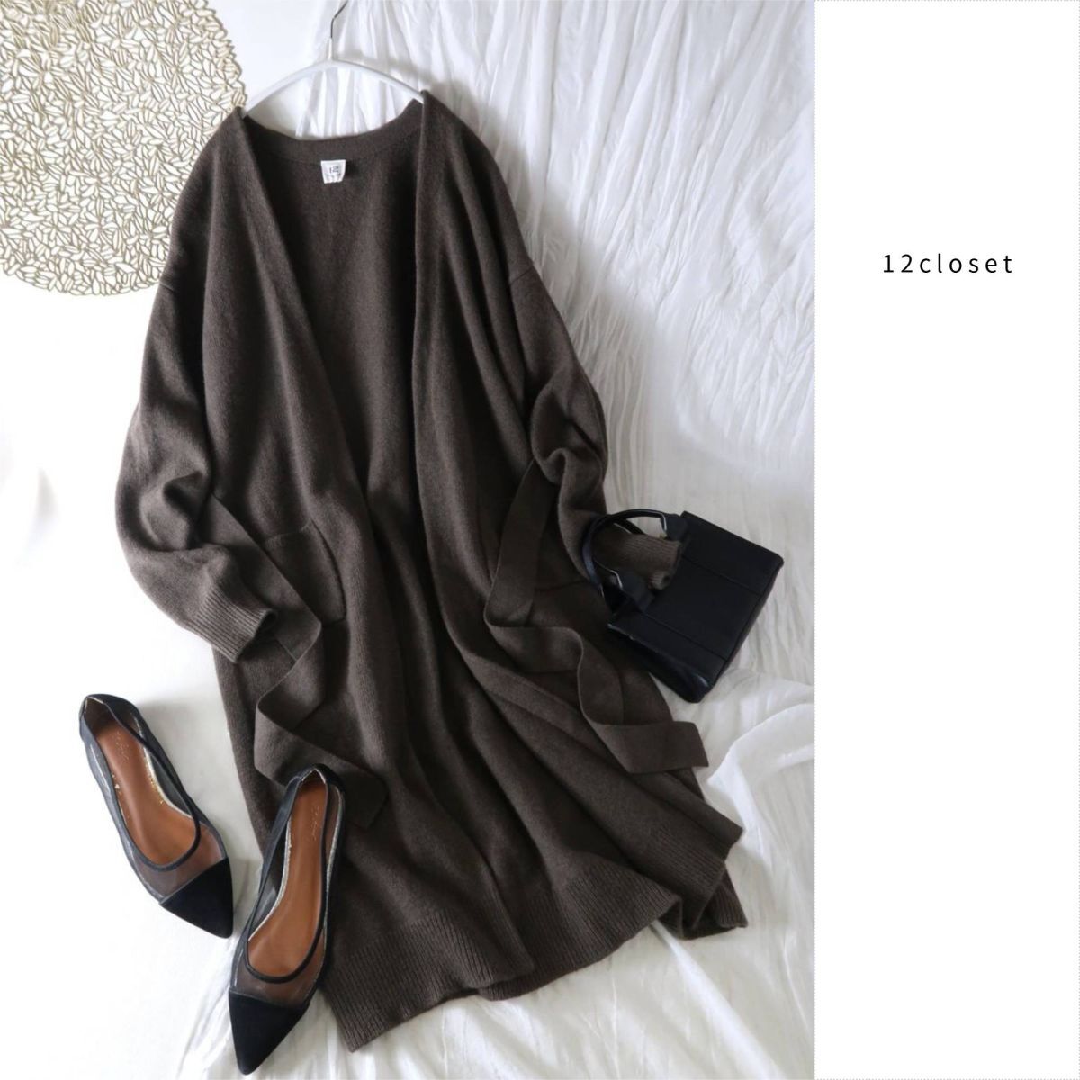 超美品☆トゥエルブクローゼット 12closet☆洗える 毛100% ベルト付き ロングカーディガン☆A-O 6265拍卖
