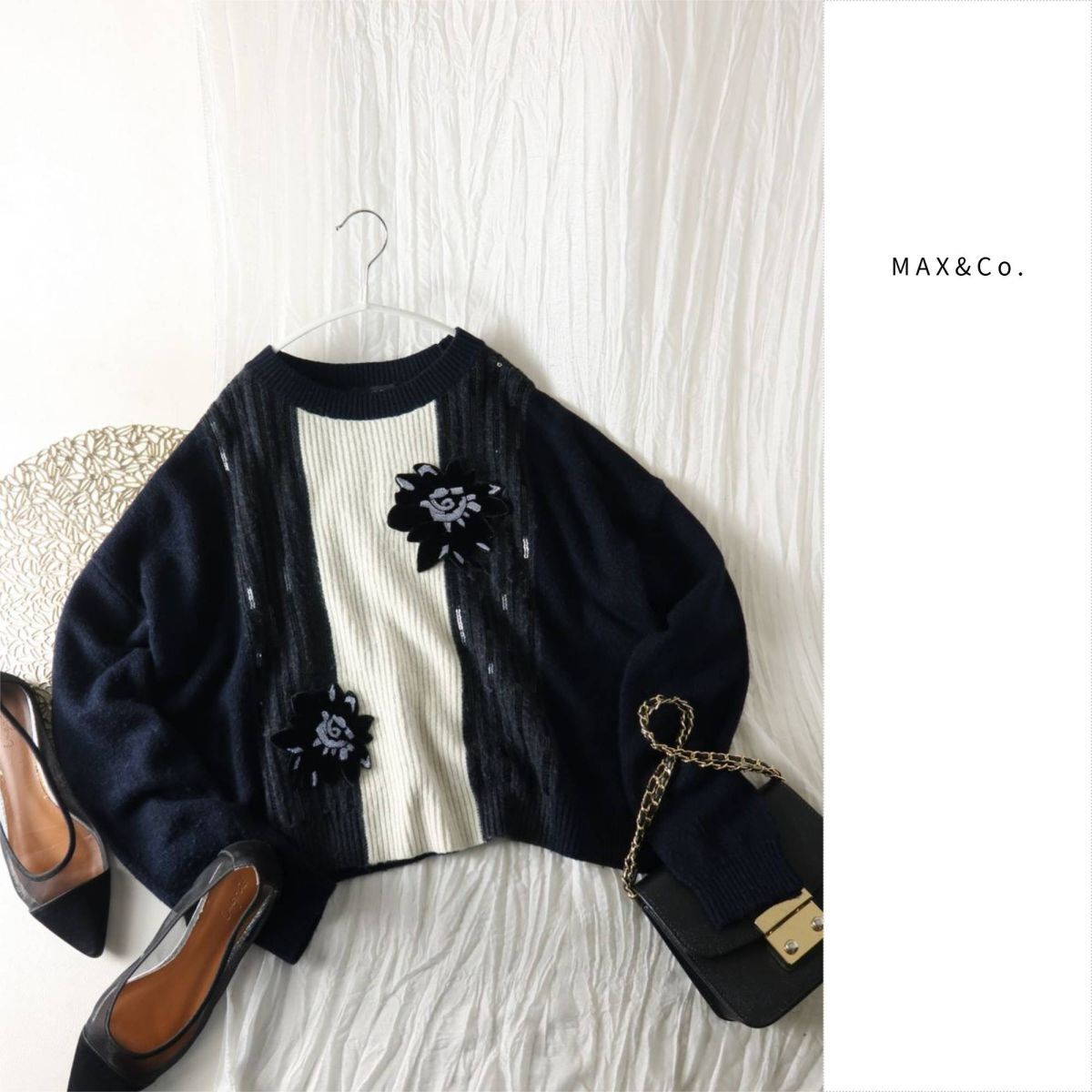 マックスマーラ/MAX&Co.☆洗える カシミヤ混 フラワーモチーフニット Mサイズ☆E-M 6292拍卖