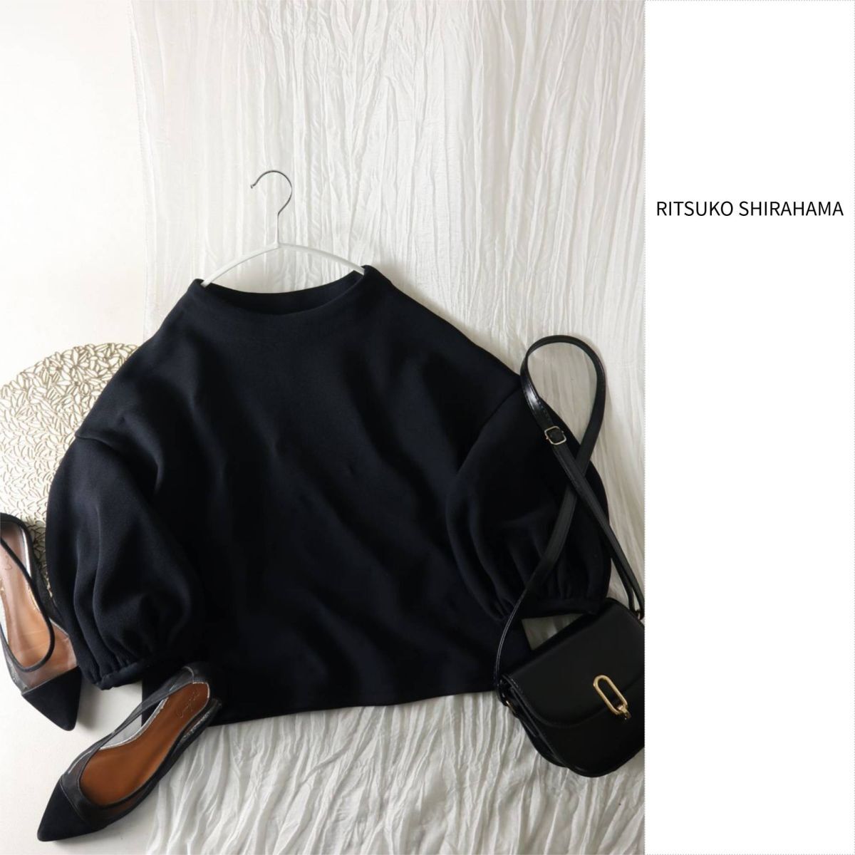 3.9万☆リツコシラハマ RITSUKO SHIRAHAMA☆ボリュームスリーブ プルオーバー 1サイズ 日本製☆E-M 6290拍卖