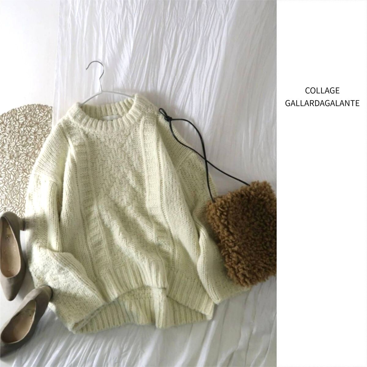 ガリャルダガランテ GALLARDAGALANTE☆洗える クルーネック オーバーサイズ 編み柄ニット Fサイズ☆M-B 0682拍卖