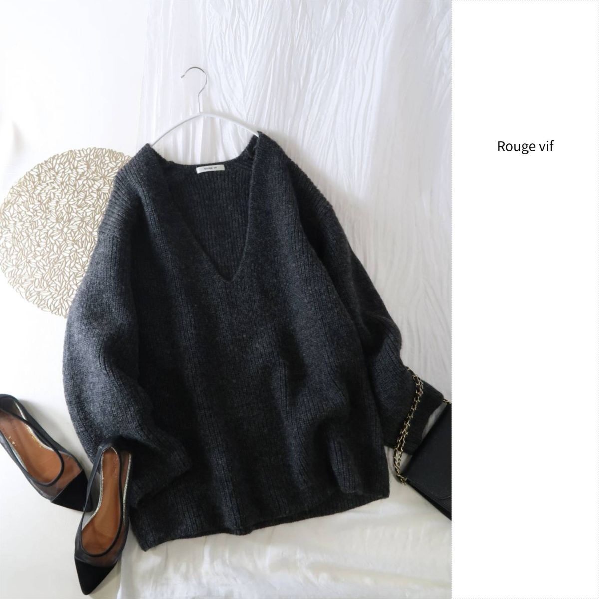 2万☆ルージュ・ヴィフ Rouge vif☆洗える ウール100% 畦ニット チュニック☆M-B 0981拍卖