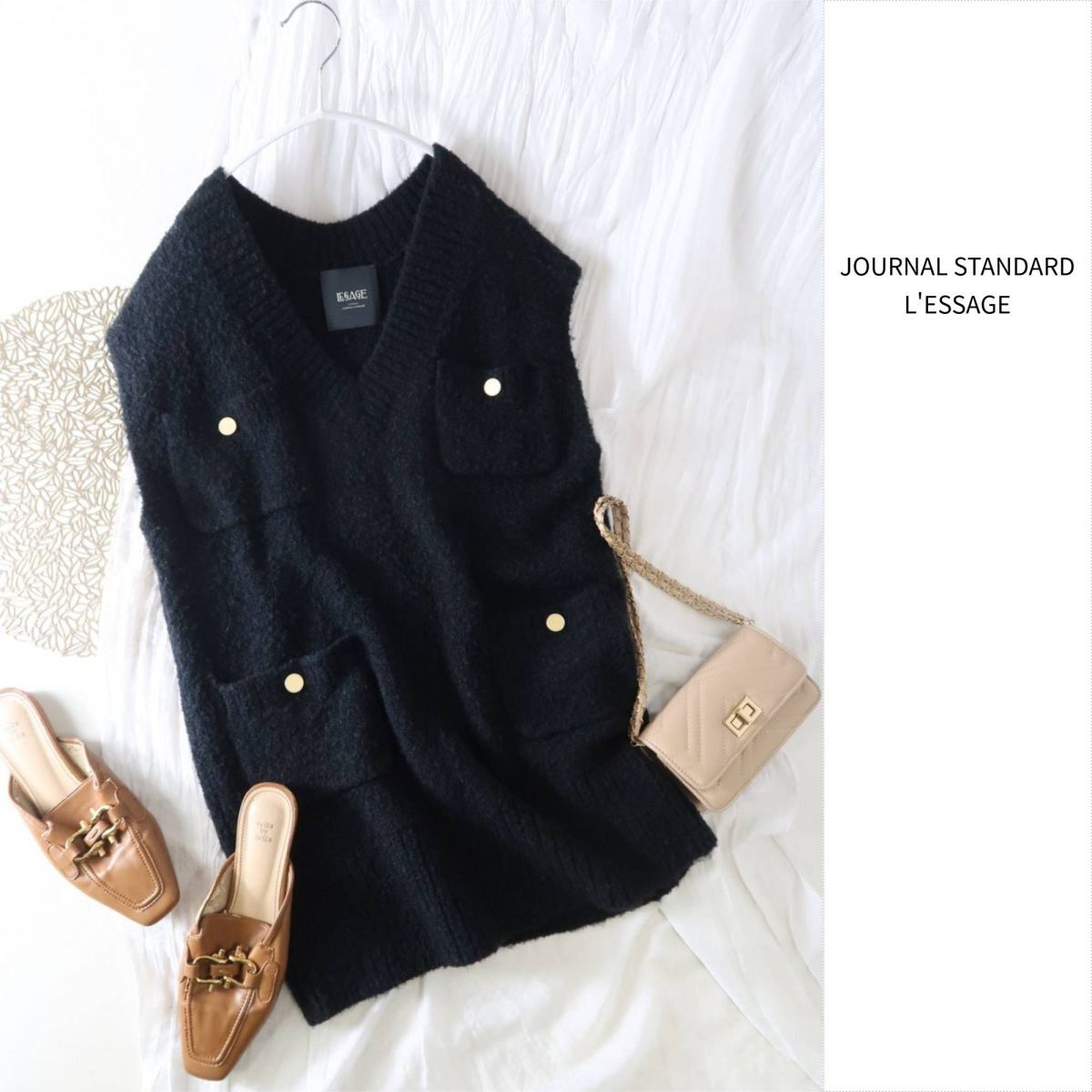 1.7万☆2022AW☆ジャーナルスタンダード/JOURNAL STANDARD L'ESSAGE☆ウール混 ブークレーキンボタンベスト☆M-B 6280拍卖