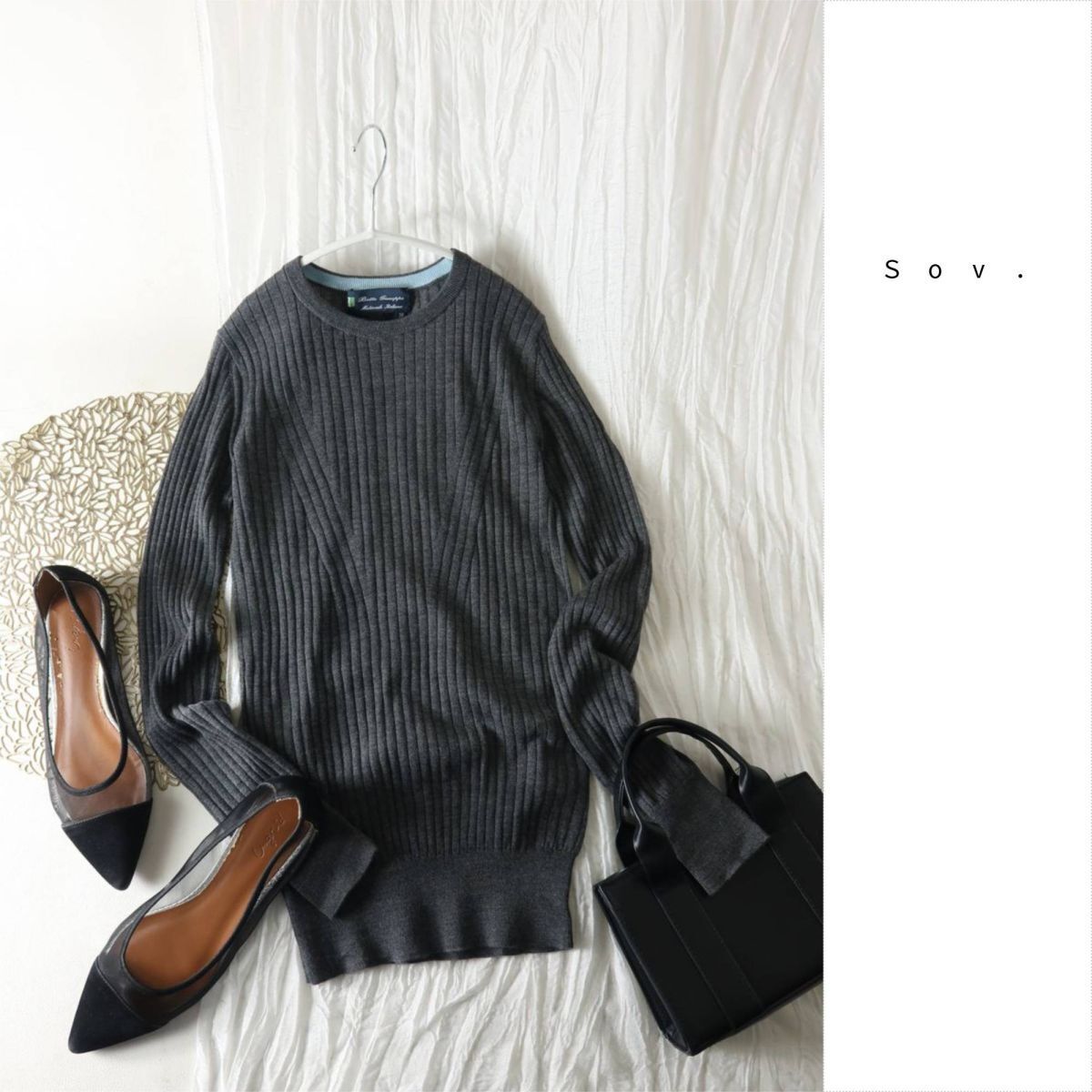 新品☆1.7万☆ダブルスタンダードクロージング /ソブ Sov.☆イタリー糸☆ウール100% Bottogiuseppe リブニット 38サイズ☆M-B 6192拍卖
