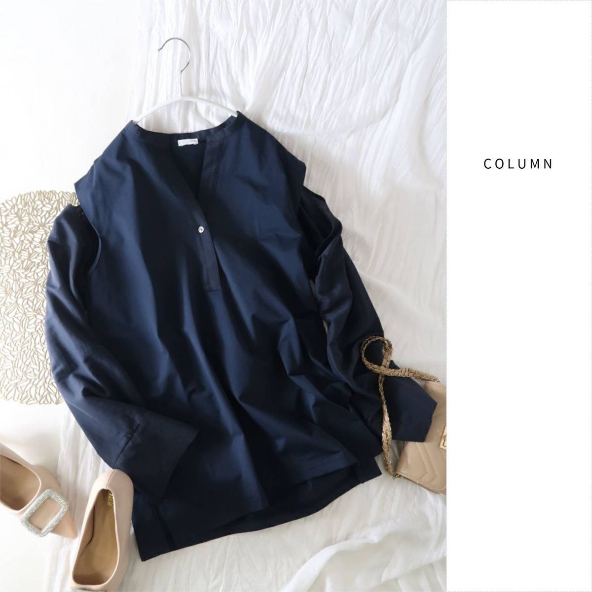 新品☆2.6万☆コラム COLUMN☆オープンスリーブ スキッパーブラウス Fサイズ 日本製☆M-B 5531拍卖