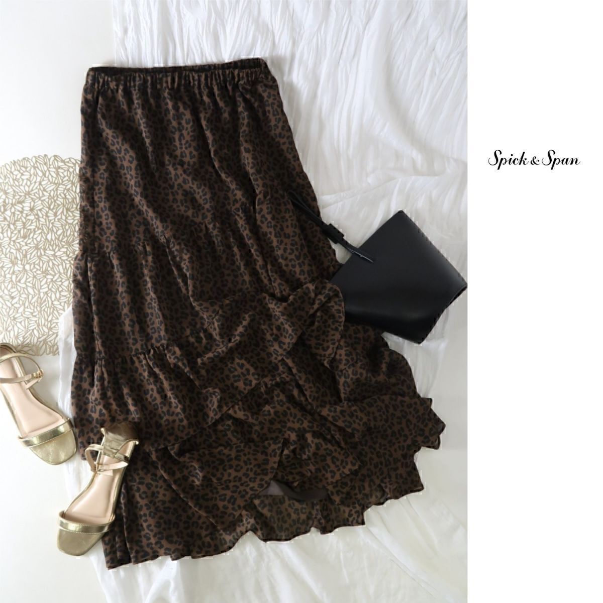 1.8万☆2022年☆スピック&スパン Spick and Span☆洗える レオパードプリント ティアードスカート☆A-O 2951拍卖