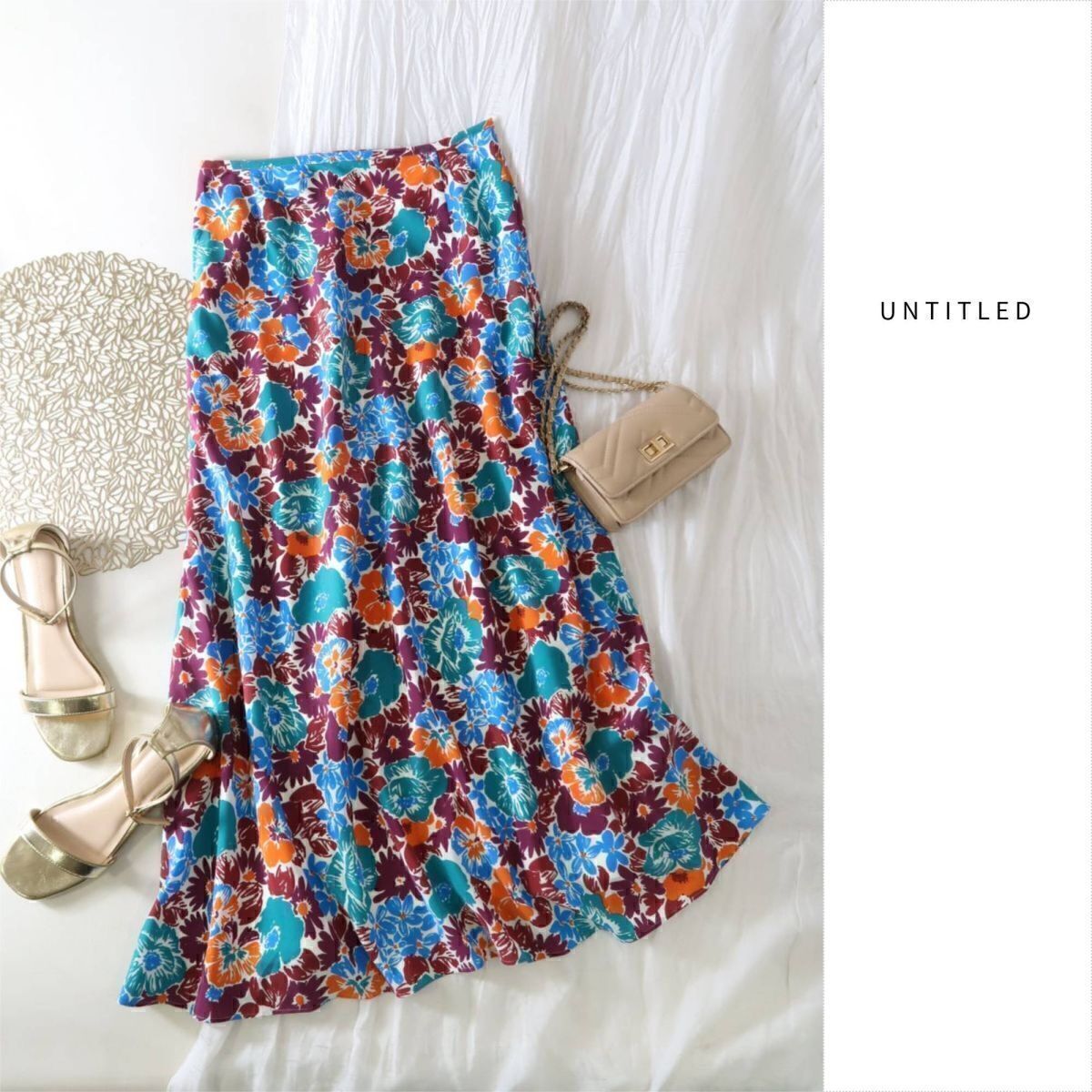 新品☆2.4万☆アンタイトル UNTITLED☆洗える ボタニカルプリント ロングスカート 2サイズ 日本製☆M-B 4343拍卖