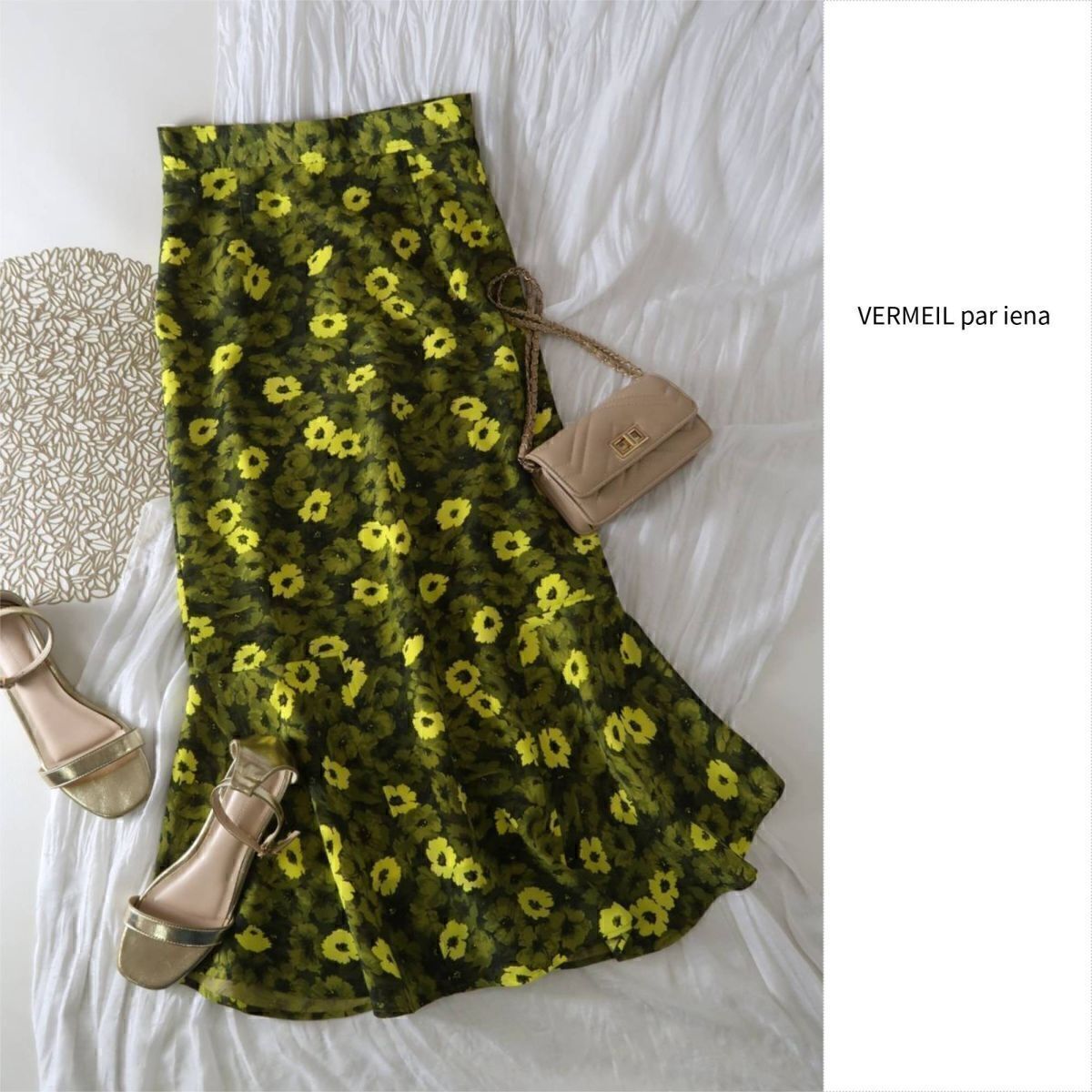 新品☆2.6万☆イエナ/VERMEIL par iena☆洗える トーンフラワーサイドフレアスカート 36サイズ 日本製☆M-B 4167拍卖