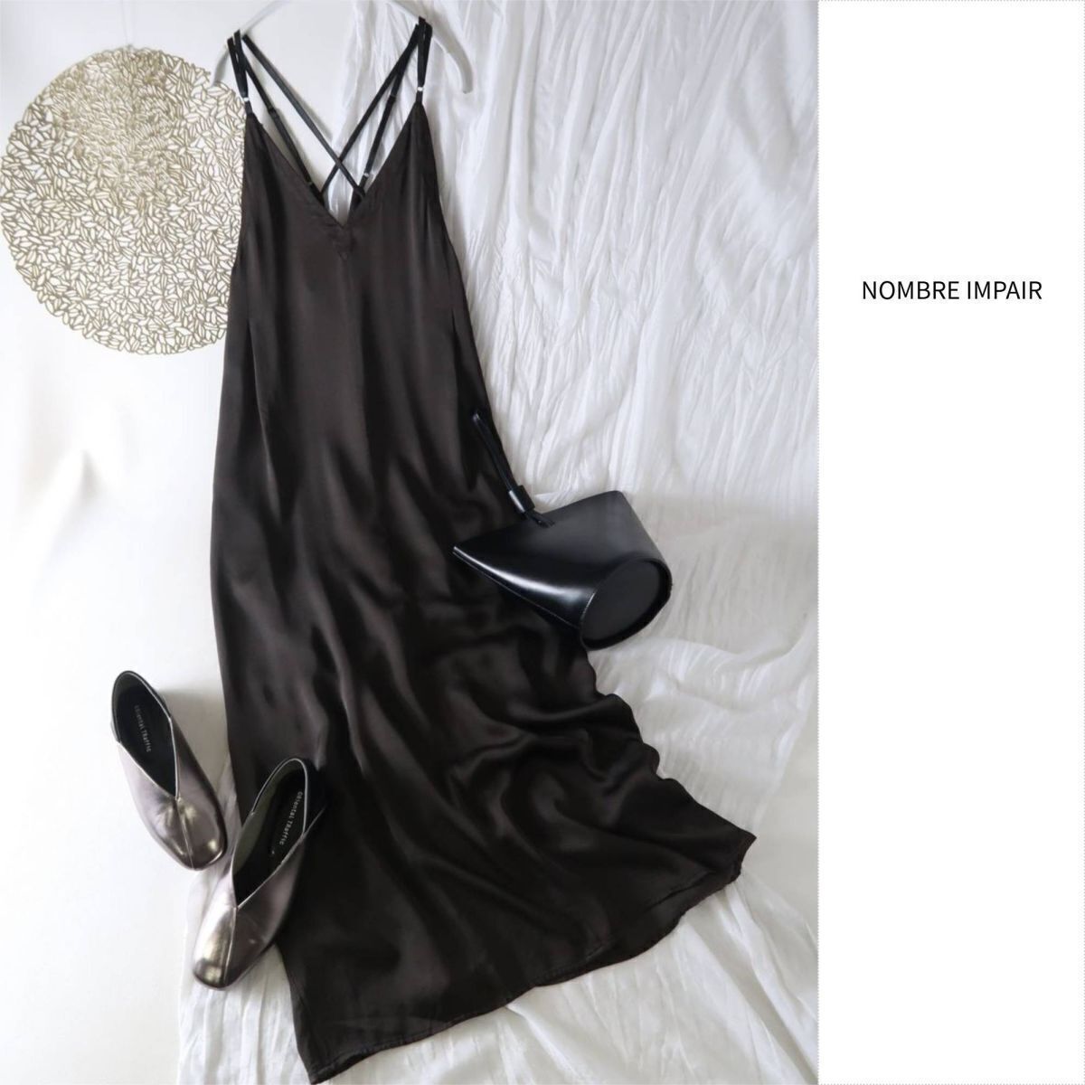 新品☆1.8万☆2023AW☆ノンブルアンペール NOMBRE IMPAIR☆ヘビーサテン キャミワンピース Fサイズ☆R-O 5628拍卖