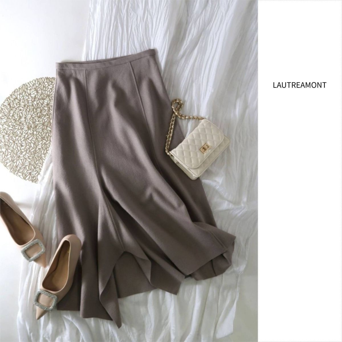 新品☆2.3万☆ロートレアモン LAUTREAMONT☆圧縮ウールスムースフレアースカート 36サイズ☆E-M 1030拍卖