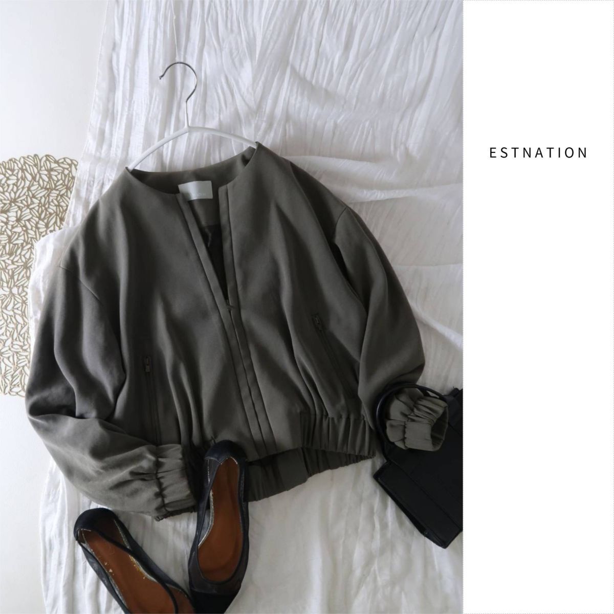 エストネーション ESTNATION☆ノーカラー ジップアップブルゾン 36サイズ 日本製☆M-B 6178拍卖