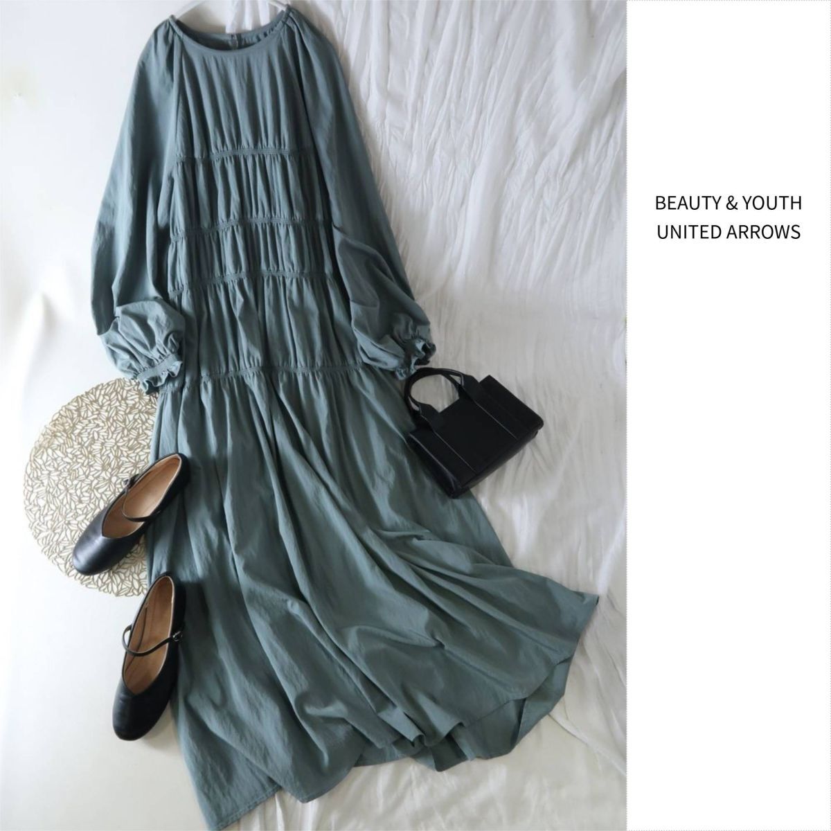 1.8万☆ユナイテッドアローズ/BEAUTY & YOUTH☆シャーリング マキシワンピース Mサイズ☆A-O 6304拍卖