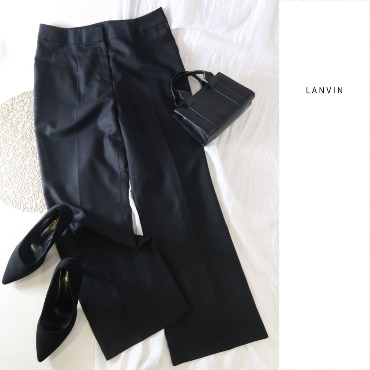 超美品☆ランバン LANVIN☆シルクウール センタープレス パンツ 42サイズ 日本製☆A-O 6312拍卖