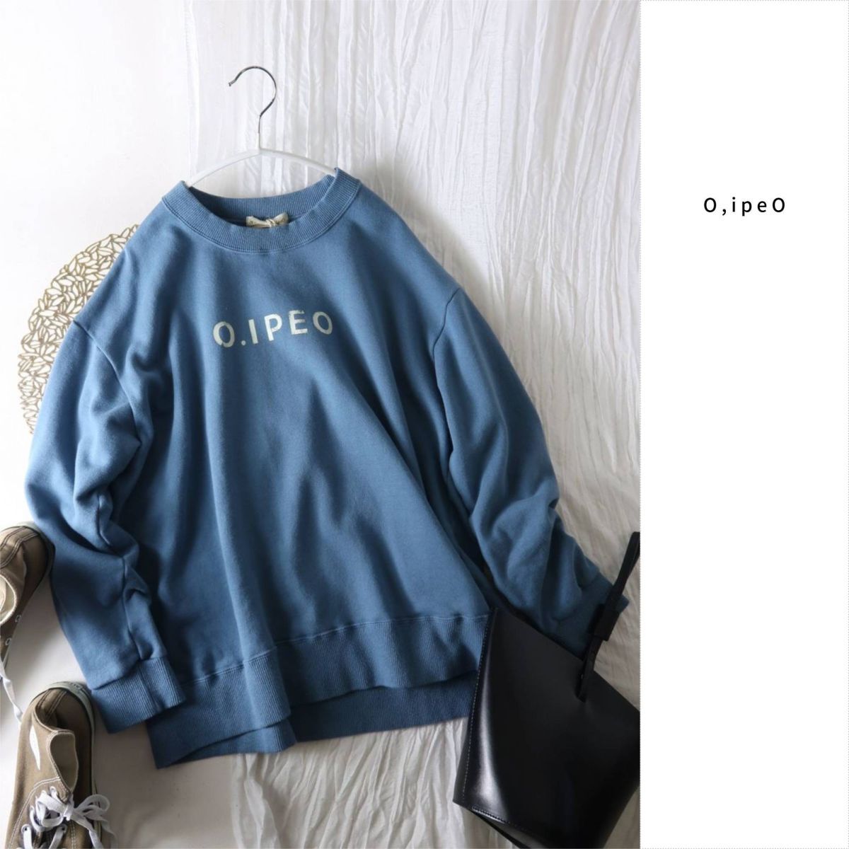 1.4万☆オイペオ O,ipeO☆綿100% フロントロゴ オーバーサイズ スウェットトップス Fサイズ 日本製☆A-O 6331拍卖