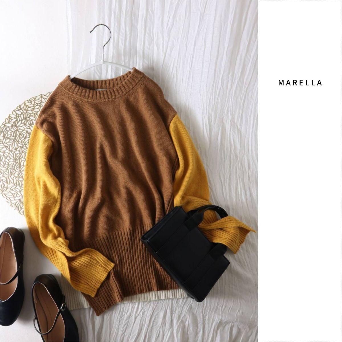 Max Mara/マレーラ MARELLA☆洗える カシミヤ混 クルーネック 配色ニット Sサイズ☆R-O 6326拍卖