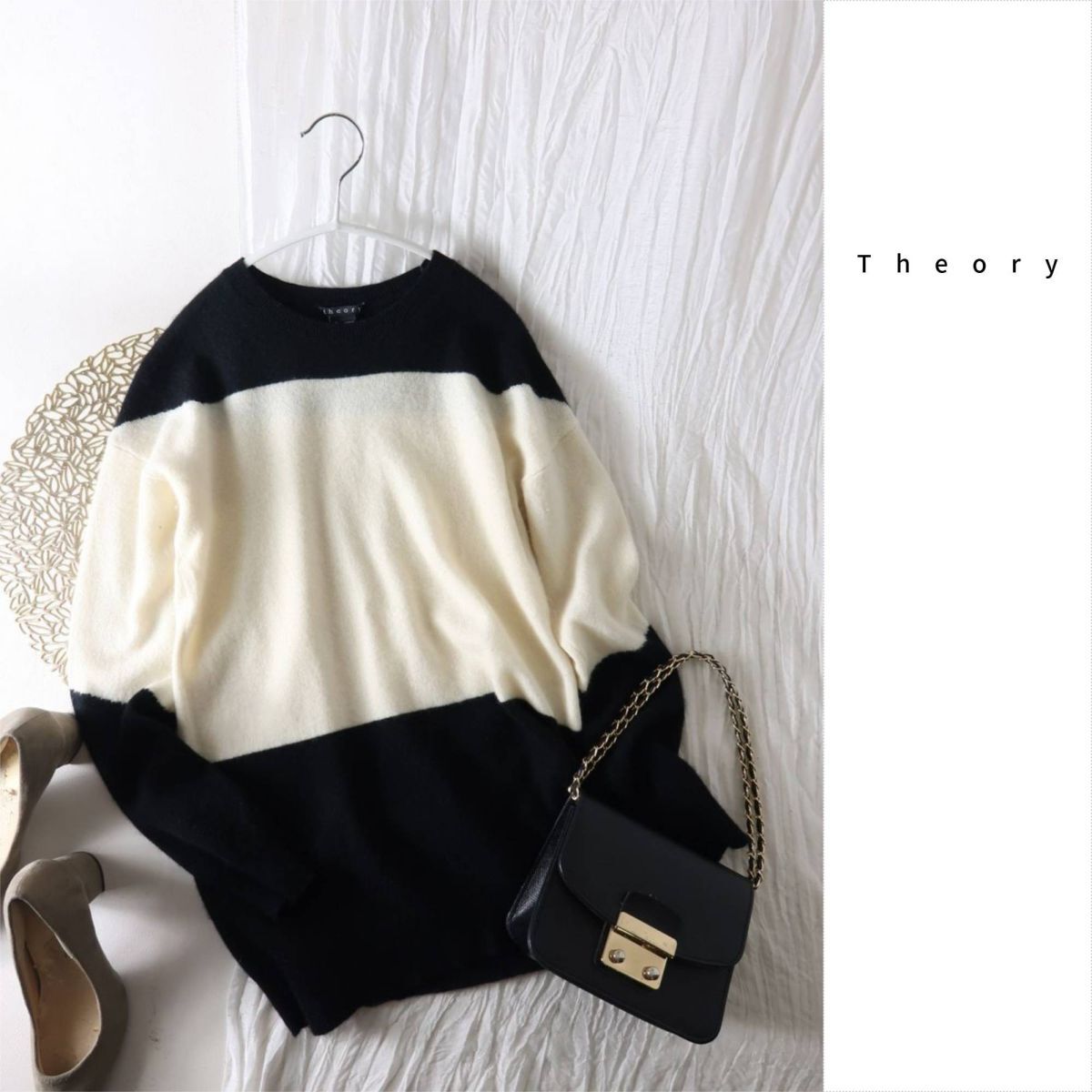 セオリー Theory☆カシミヤ100% バイカラーニット Sサイズ☆R-O 6325拍卖