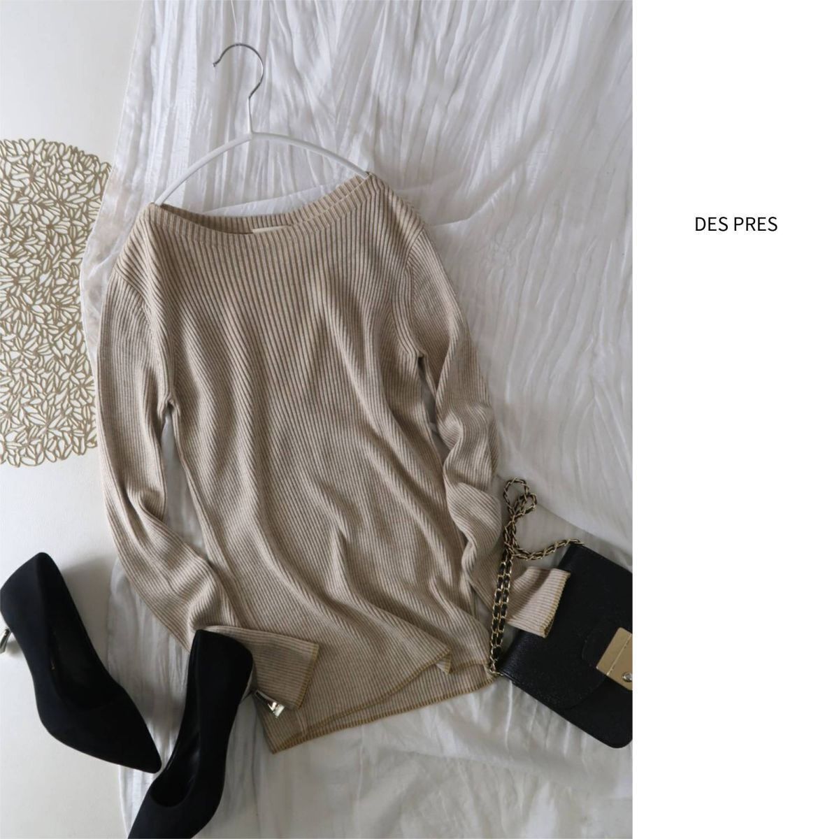 2.3万☆トゥモローランド/デ・プレ DES PRES☆洗える ウーステッドウールシルク リブ ボートネックプルオーバー Sサイズ☆M-B 5898拍卖