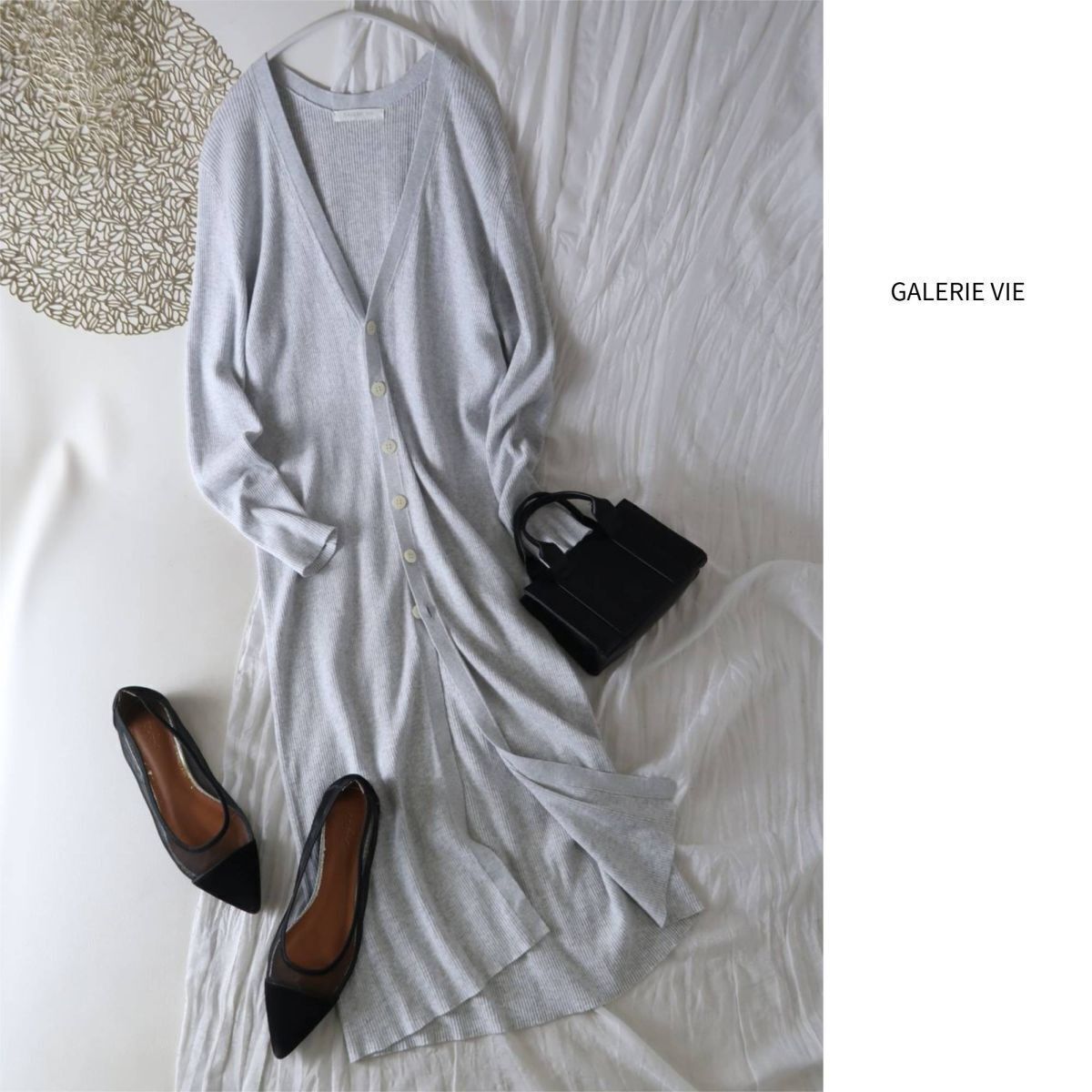 3.5万☆超美品☆2023年☆ギャルリー ヴィー GALERIE VIE☆洗える ギザコットンリブ Vネックロングカーディガン Fサイズ☆M-S 5894拍卖