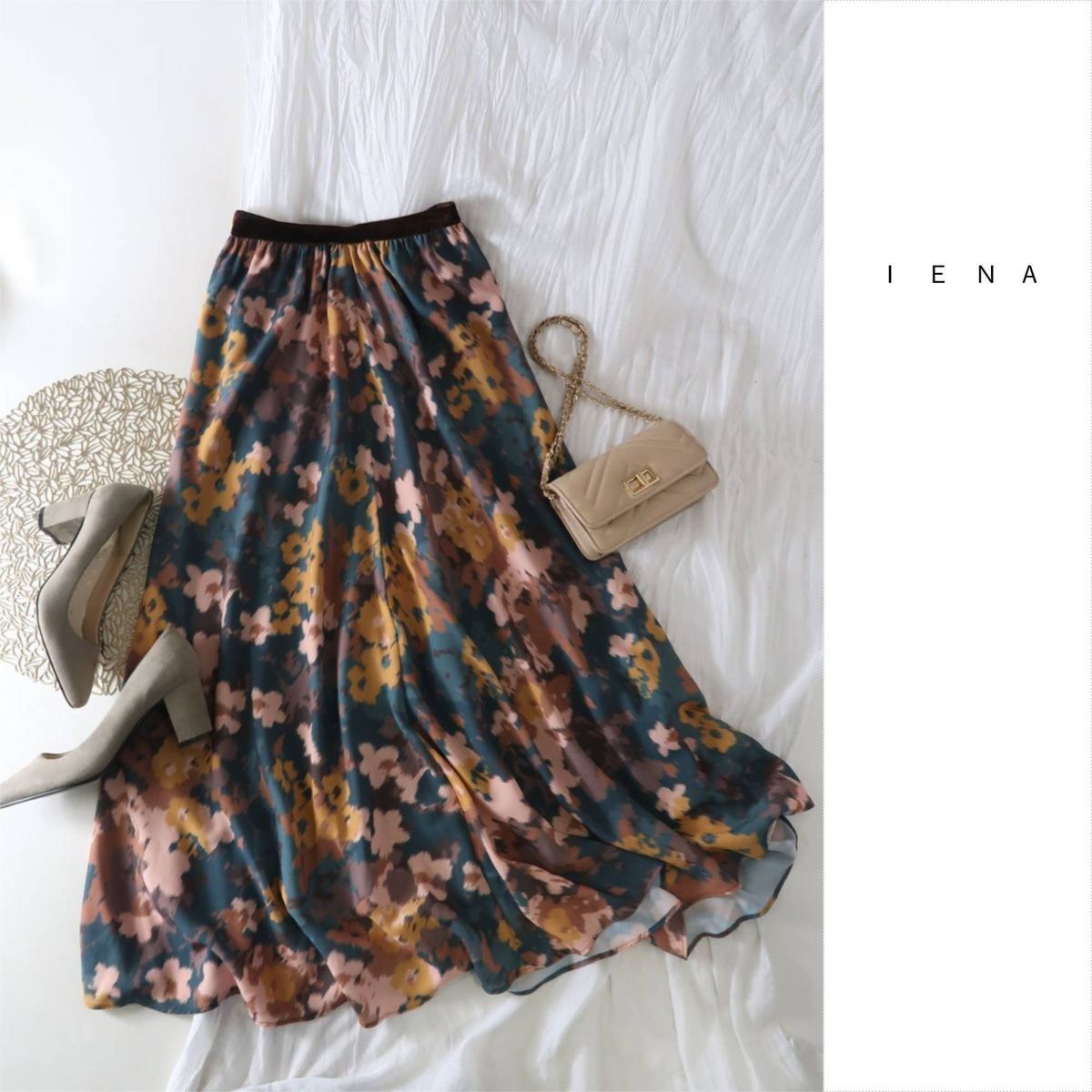 2.5万☆2022AW☆超美品☆イエナ IENA☆洗える ウエストゴム Deveauxプリント バイヤススカート 36サイズ☆M-B 6120拍卖