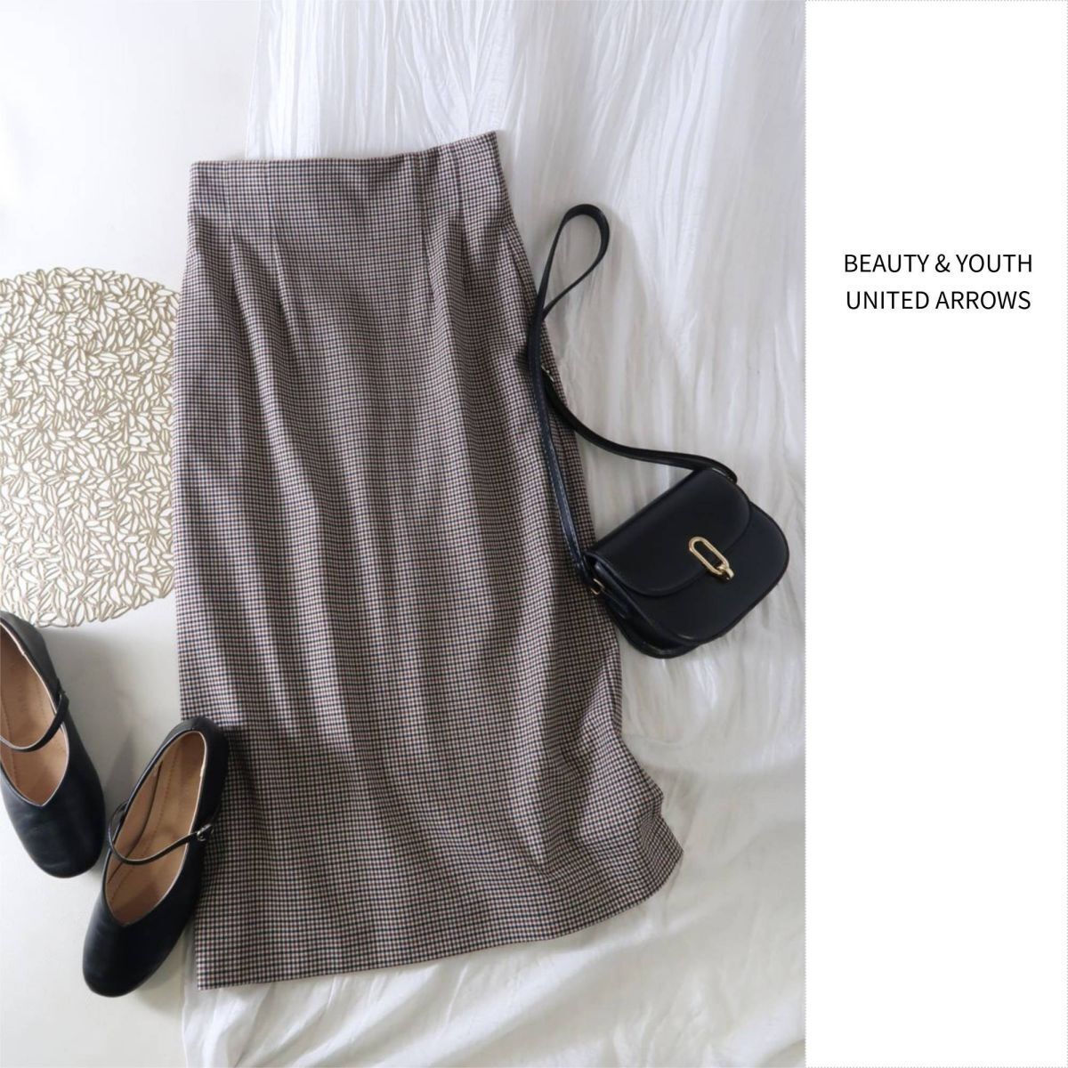 新品☆1.4万☆ユナイテッドアローズ/BEAUTY & YOUTH☆ウール混 チェック柄 ハイウエストロングスカート Sサイズ 日本製☆R-O 6199拍卖