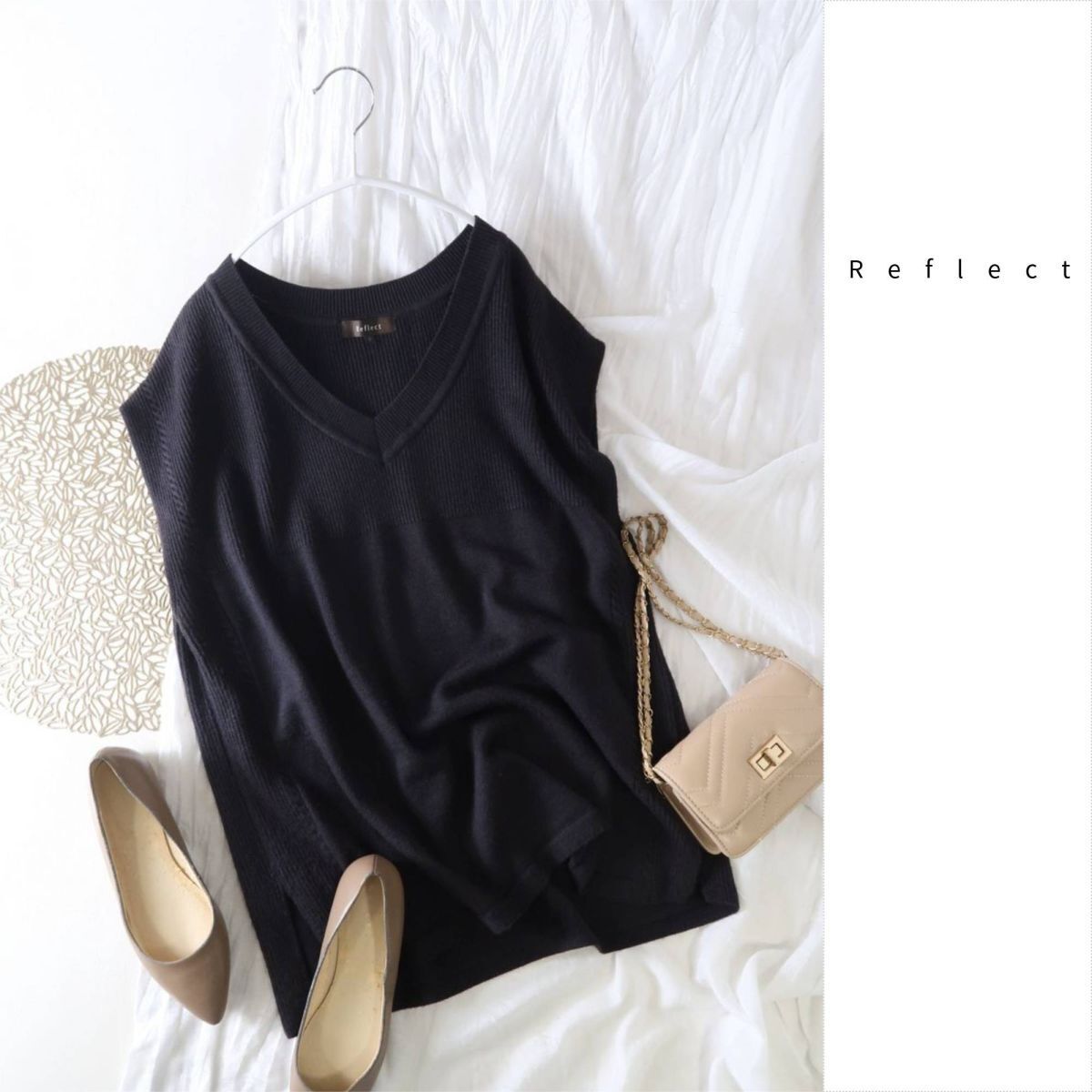 リフレクト Reflect☆洗える ウール混 Vネック ニットベスト 9サイズ 日本製☆R-O 6230拍卖