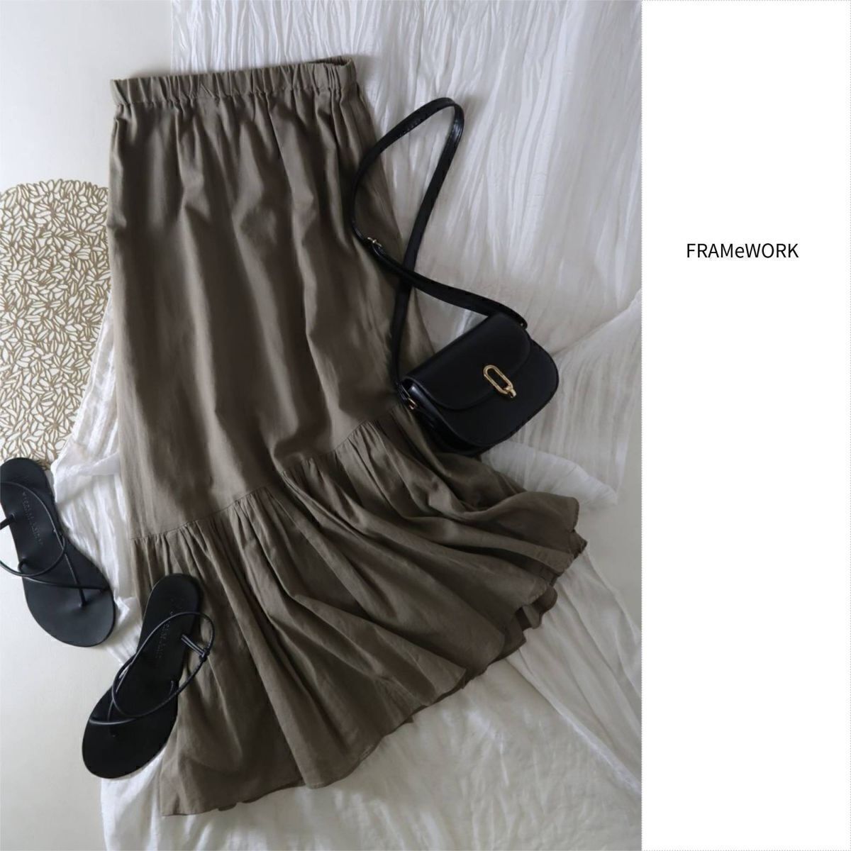 1.5万☆フレームワーク FRAMeWORK☆洗える ウエストゴム コットンシフォンティアードアシメスカート 36サイズ 日本製☆M-B 4874拍卖