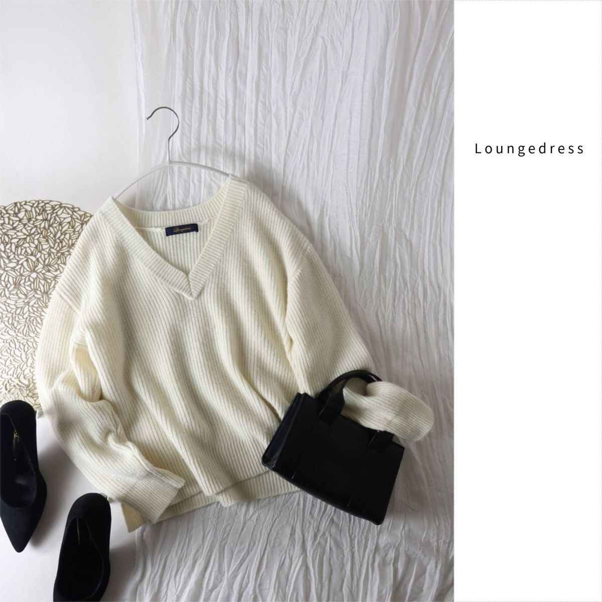 ラウンジドレス Loungedress☆ウールブレンド Vネックニット Fサイズ☆R-O 6220拍卖