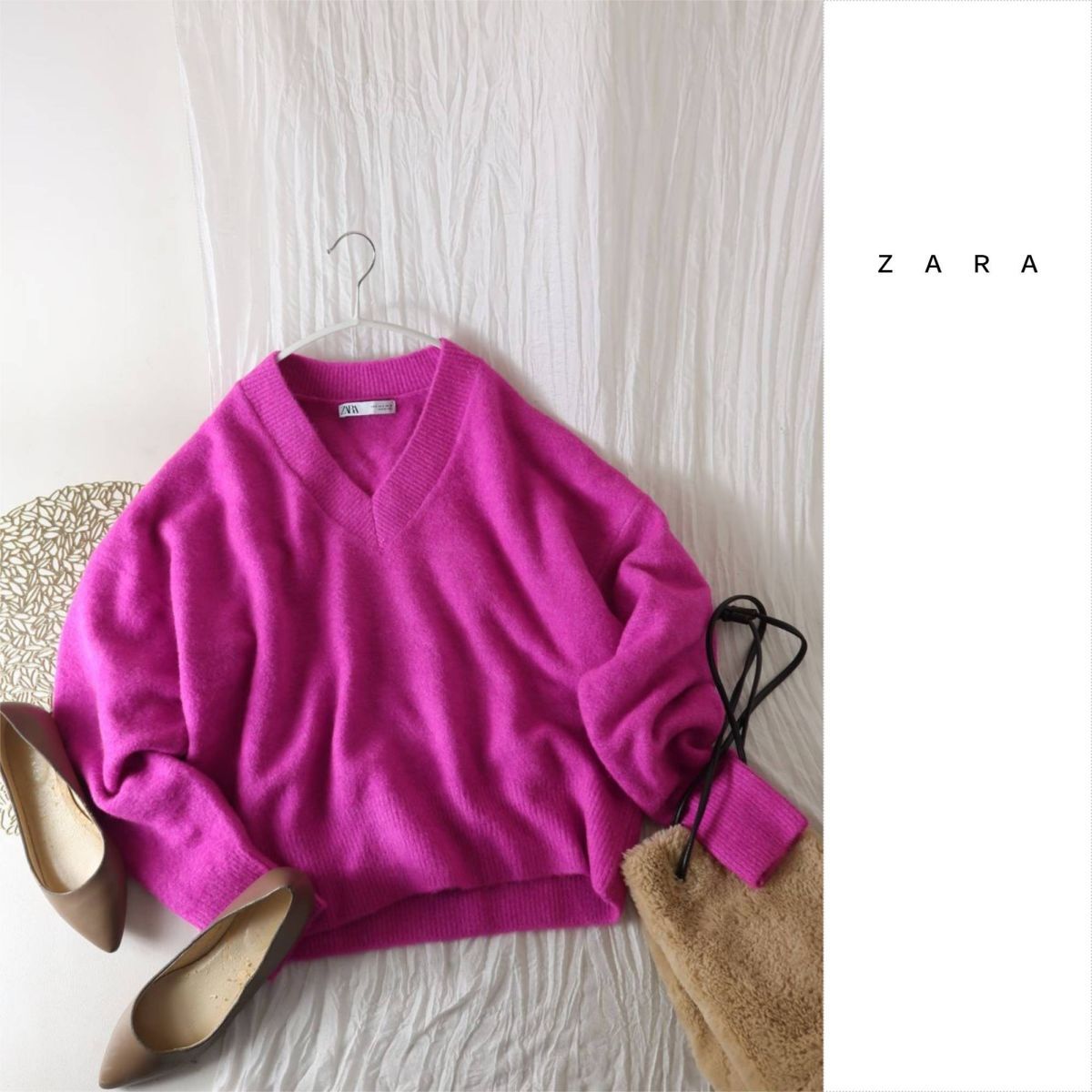新品☆ザラ ZARA☆ウール混 ピンクVネックニット Sサイズ☆M-B や-589拍卖