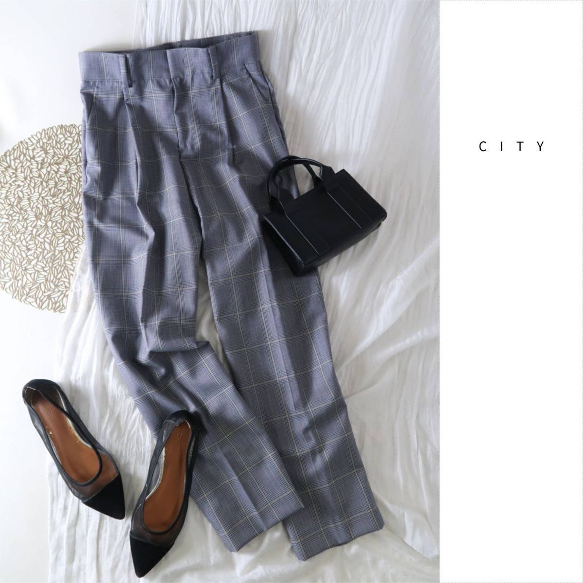 2.3万☆超美品☆シティ CITY☆ウール100% ライトチェックテーパードパンツ 1サイズ 日本製☆M-B 2174拍卖