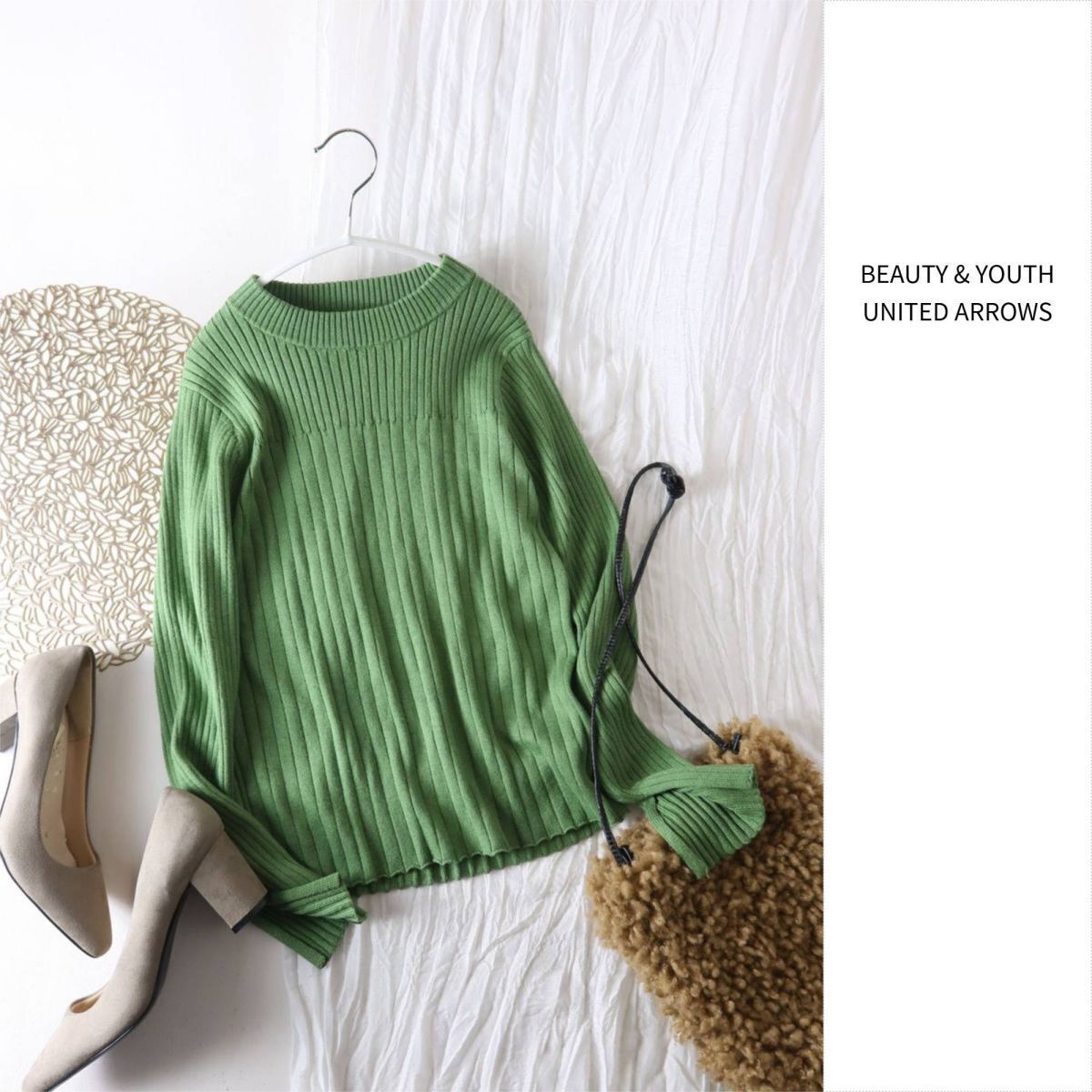 ユナイテッドアローズ/BEAUTY & YOUTH☆洗える リブボトルネック ニットプルオーバー☆M-B 6035拍卖