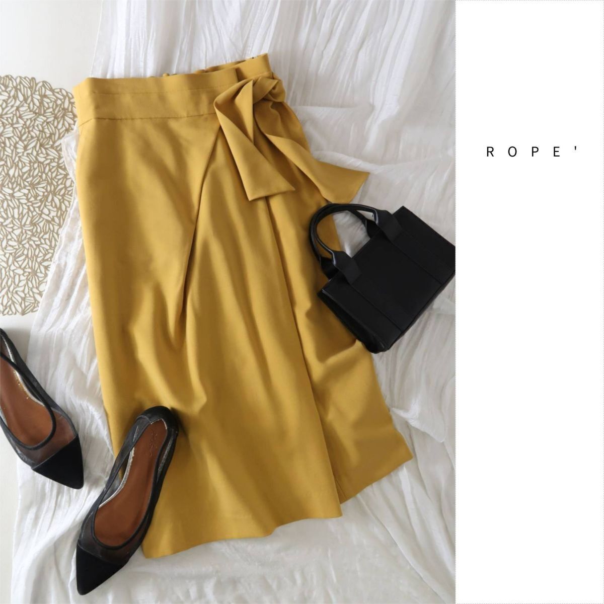 ロペ ROPE'☆リボン付き タックスカート 36サイズ 日本製☆A-O 6024拍卖