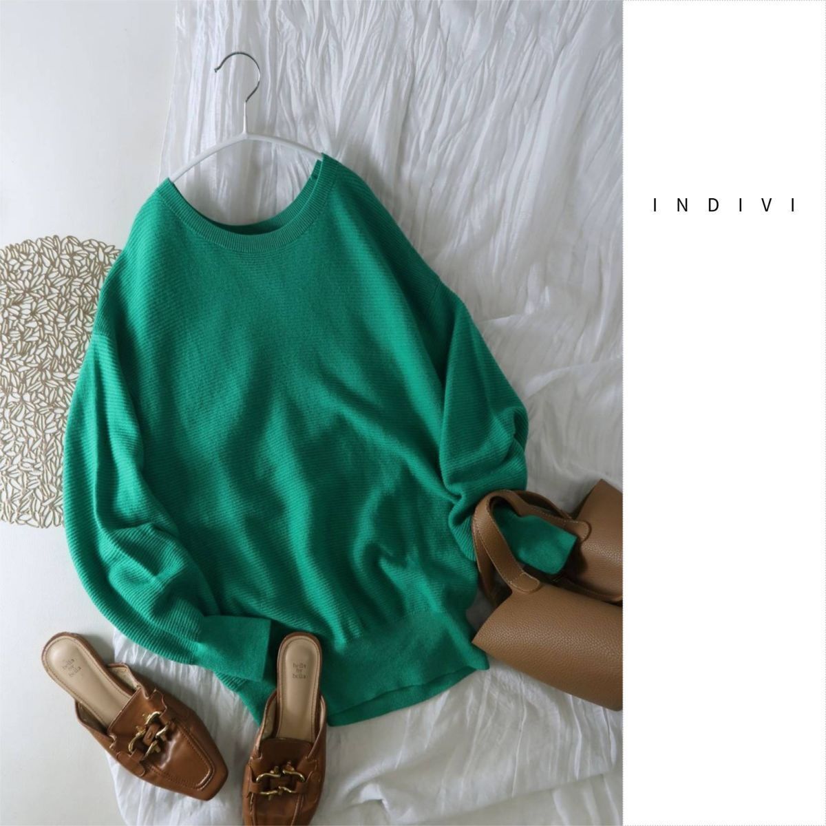 インディヴィ INDIVI☆【洗える/ウール混】ボートネックニット 38サイズ☆R-O 6165拍卖