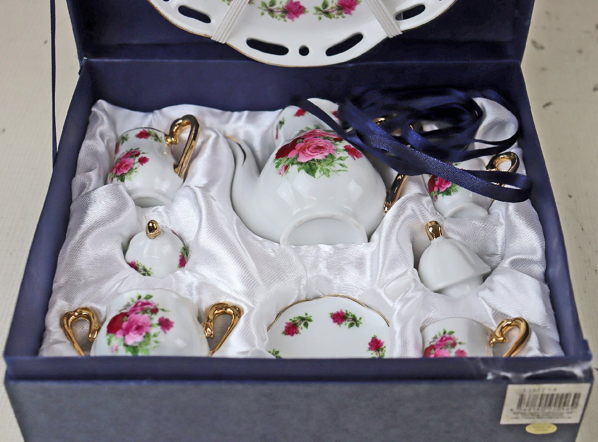 S◆中古品◆雑貨/食器『ミニチュアティーセット 33MT14』 神戸アルファ/KOBE ALPHALPHA 陶器製 花柄/薔薇 お皿:直径(約)20cm(取っ手含む)拍卖