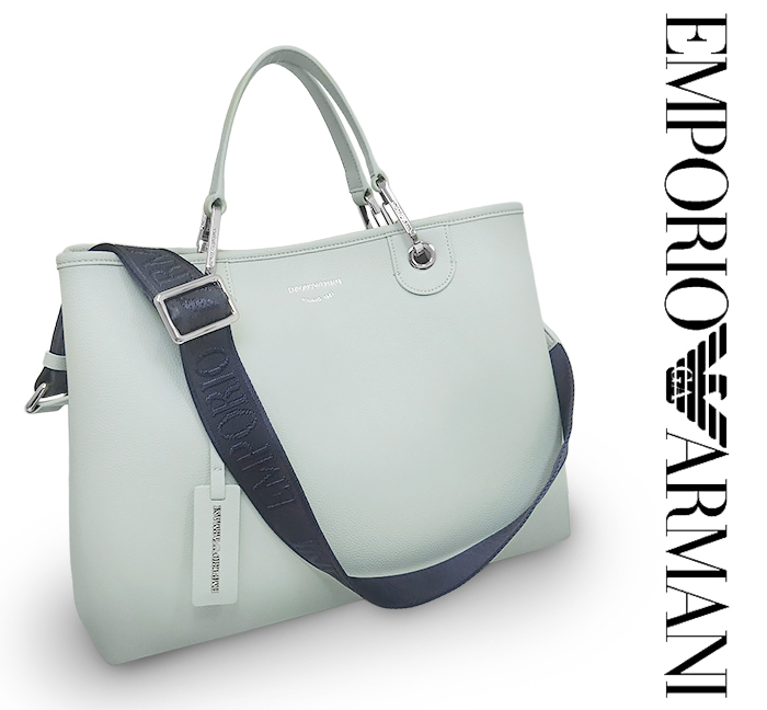 【未使用 超美品】 エンポリオ アルマーニ ARMANI 2WAY ハンドバッグ トートバッグ ショルダーバッグ 鞄 レザー ブルー レディース 大容量拍卖