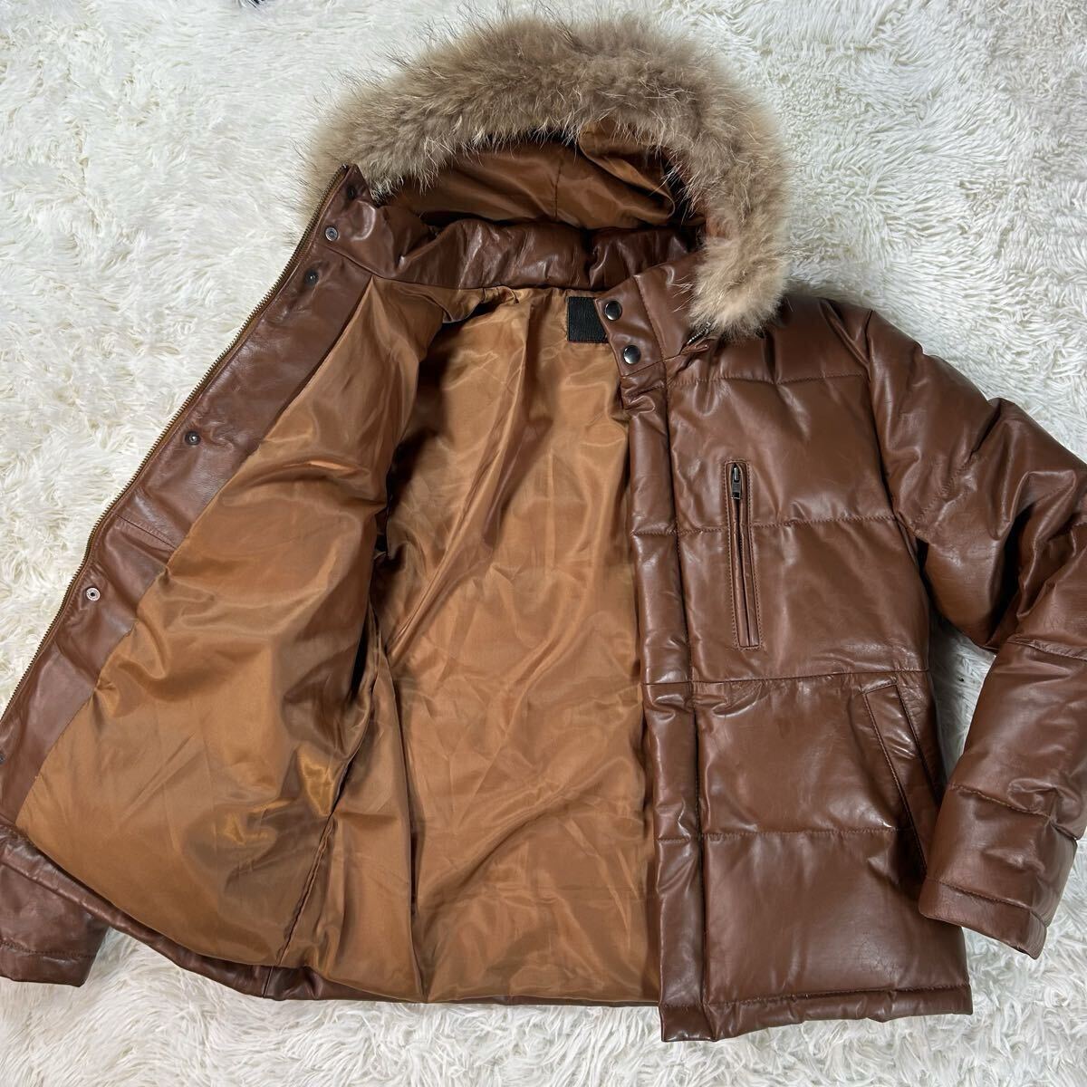 希少★美品★リューグーレザーズ ダウン ジャケット 馬革 2way LIUGOO ホースレザー ブラウン キャメル ラクーンファー拍卖