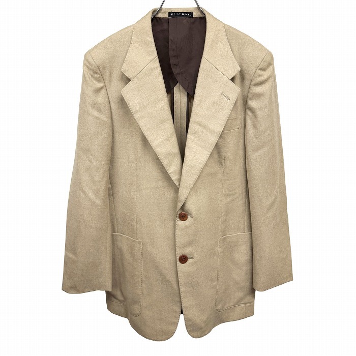 プレイボーイ PLAYBOY 微起毛 テーラードジャケット 厚手の肩パッド(厚さ約2.5cm) 背抜き裏地 ラムウール×カシミヤ L ベージュ メンズ拍卖