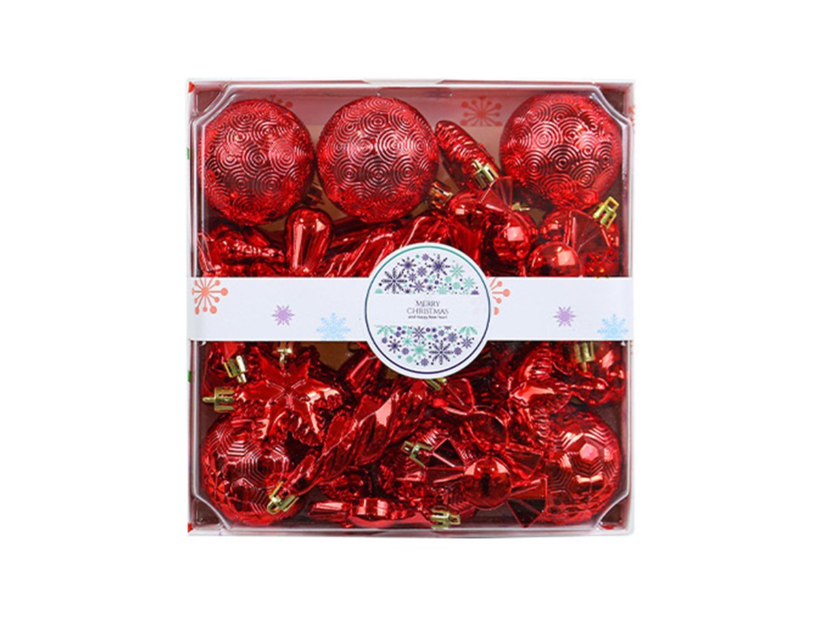 クリスマスツリーオーナメント アソート 28個セット レッド ラメ無し ボール スター 装飾 Xmas Christmas デコレーション インテリア拍卖