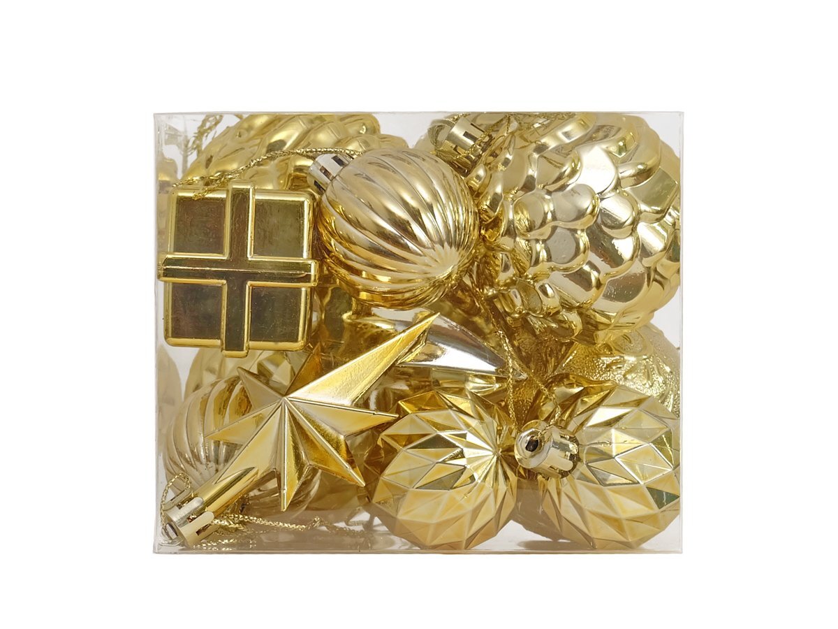 クリスマスツリーオーナメント アソート 12個セット ゴールド ラメ無し ボール スター 装飾 Xmas Christmas デコレーション インテリア拍卖