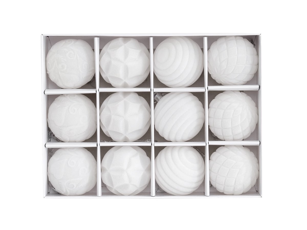 クリスマスツリーオーナメント ボール型 12個セット ホワイト ファブリック生地 ラメ無し 装飾 Xmas Christmas デコレーション インテリア拍卖