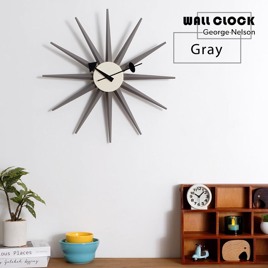 サンバーストクロック グレー 掛時計 ウォールクロック 壁付け インテリア家具 雑貨 小物 デザイナーズ ジョージネルソン リプロダクト拍卖
