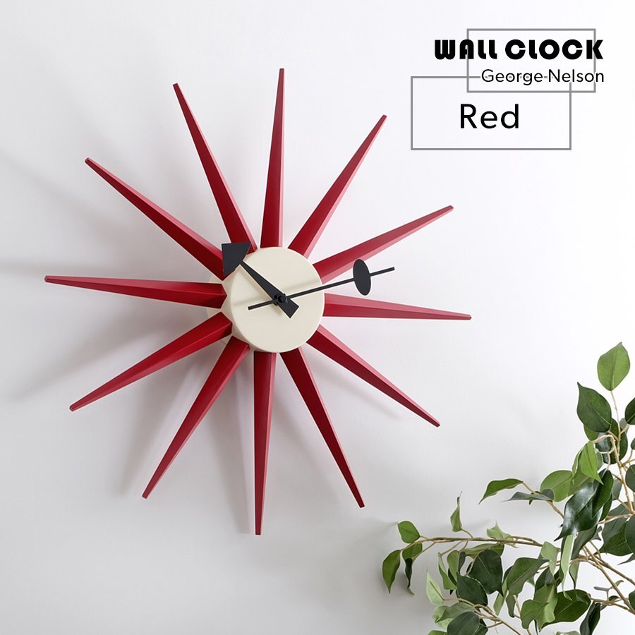 サンバーストクロック レッド 掛時計 ウォールクロック 壁付け インテリア家具 雑貨 小物 デザイナーズ ジョージネルソン リプロダクト拍卖