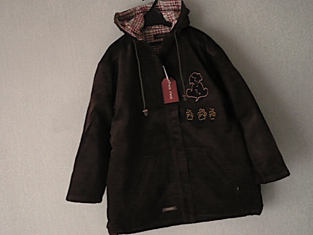 半額以下★PETIT PETIT★裏綿キルト中綿コーデュロイフーデットコート DOG刺繍犬 極厚拍卖