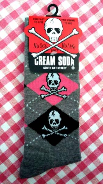 ★新品クリームソーダ髑髏靴下/ピンクドラゴン/ブラックキャッツ拍卖