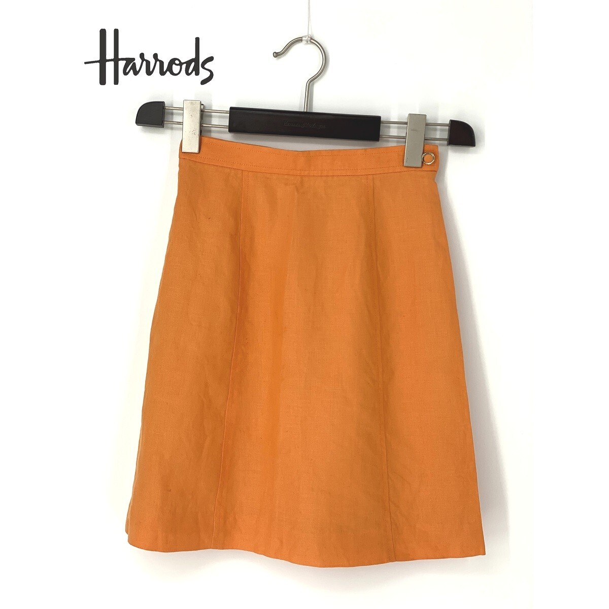 A7321/極美品 春夏 Harrods ハロッズ リネン100% スリム タイト 台形 フレア 膝丈 スカート 1 S程 オレンジ/レディース スーツ用 ビジネス拍卖