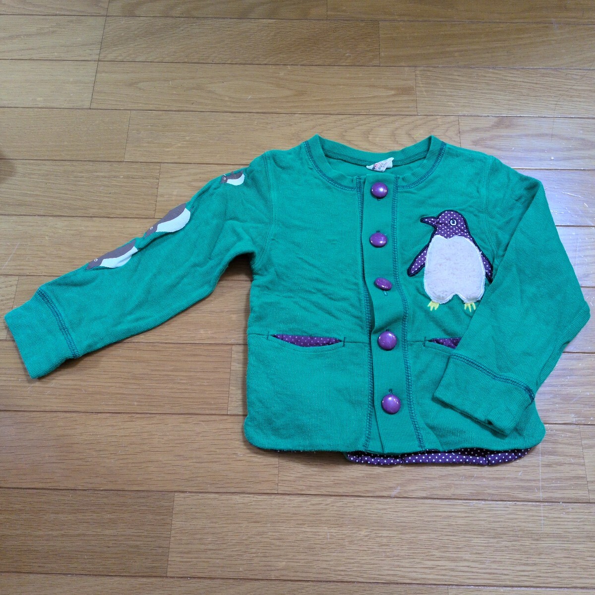 ペンギンパッチワークカーディガン100cm緑グリーン拍卖