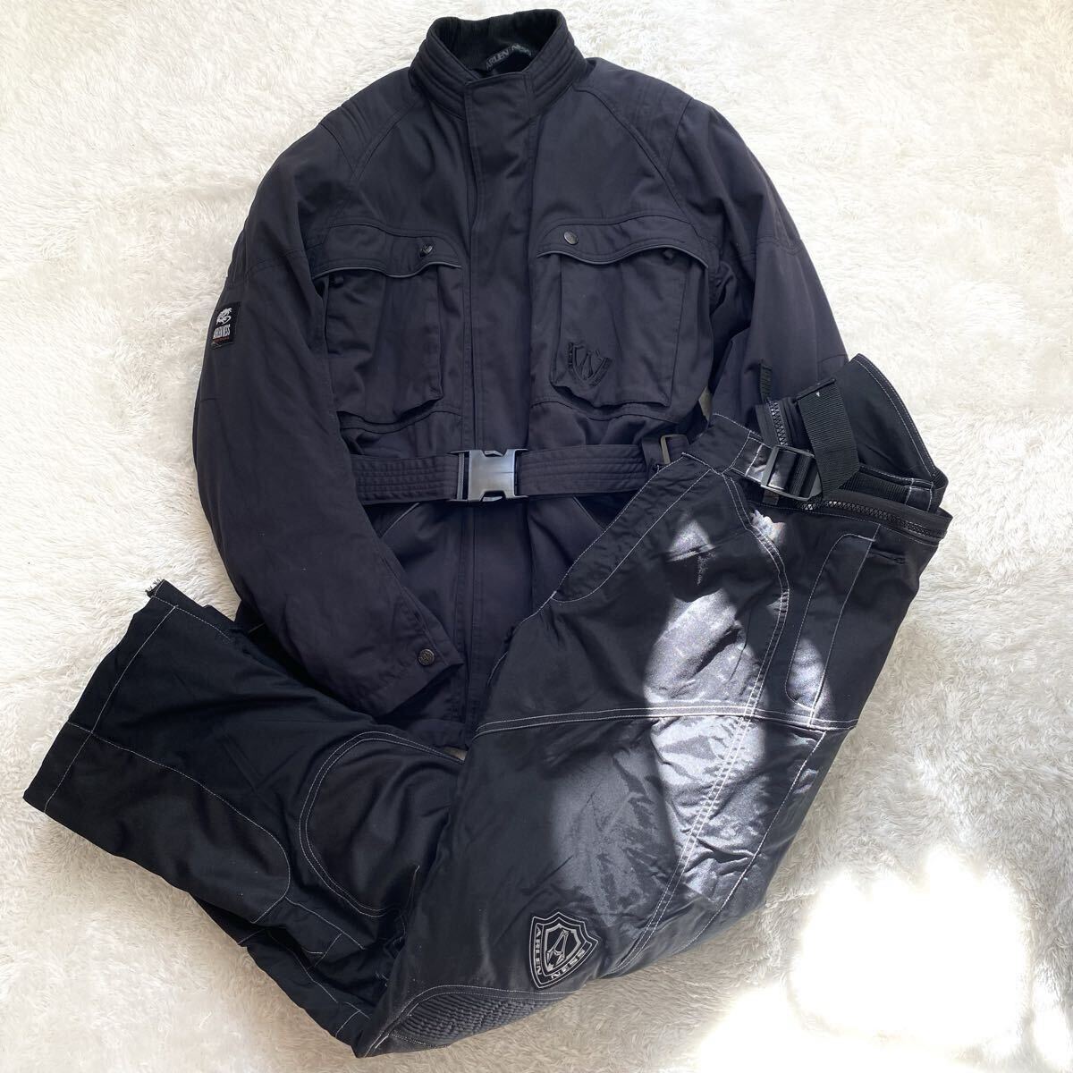 XL ARLENNESS ライディングジャケット 上下セットアップ アレンネス ナイロン レザー 黒 ブラック ライダース バイクウェア拍卖