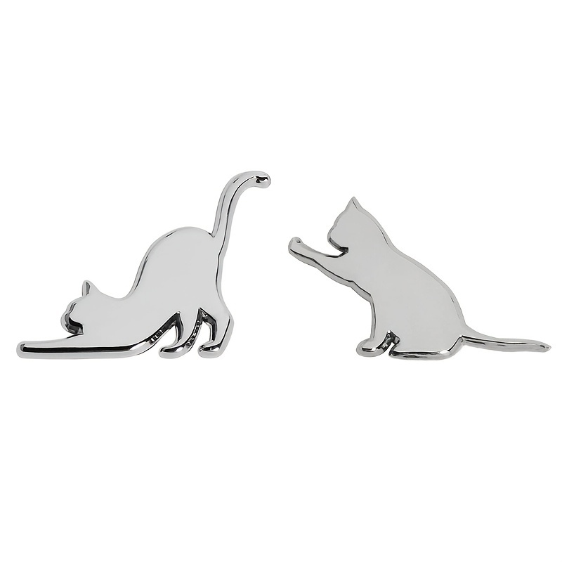 2個セット エンブレム 猫 ねこ おしゃれ シルバー 金属 メタルステッカー ネコ 影 立体 車用 ロゴ バイク かっこいい 外装 シール t5173拍卖