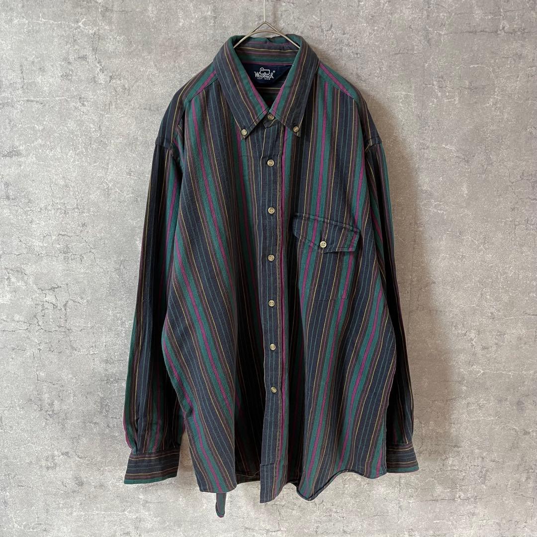 Wool Rich 90s ストライプシャツ 長袖 ネルシャツ オーバーサイズ拍卖