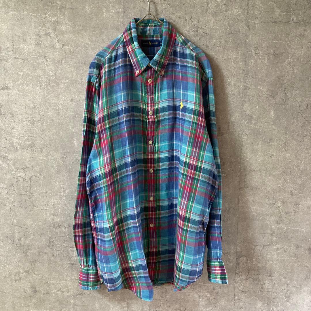 Ralph Lauren チェックシャツ ゆったりLサイズ 縁起のいい黄色ポニー拍卖
